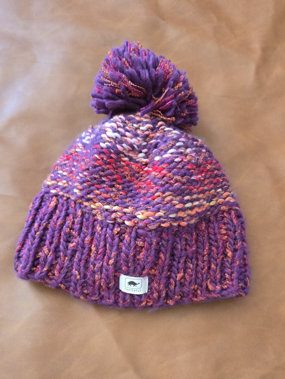 Chunky Purple Pom-Pom Knit Beanie